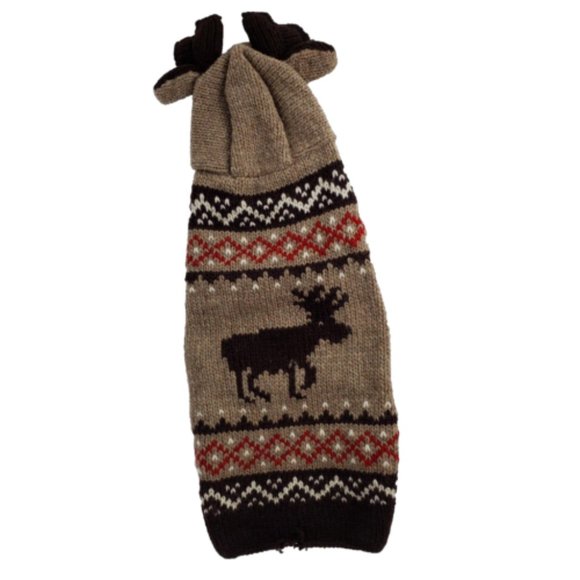 Chilly Dog Hand Knit Dog Sweater Medium??  Hand Knit Moose Moosey Antlers FLAW - Picture 1 of 14